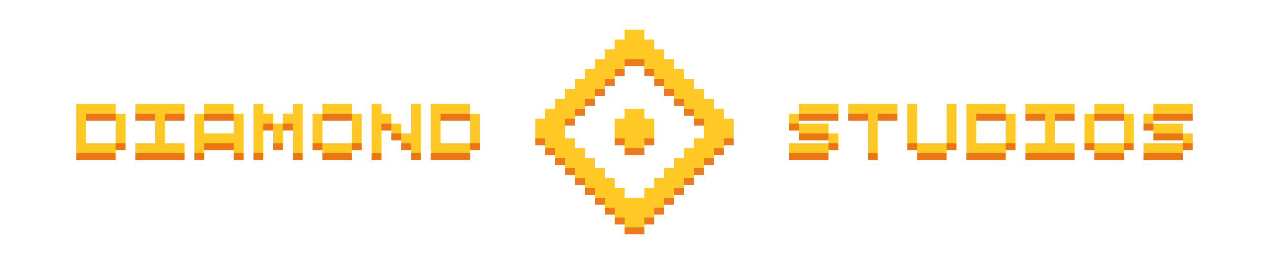 The Diamond Studios logo. A yellow-orange dot inside a 45 degree rotated square of the same color. Surrounded by pixel art words reading Diamond Studios.